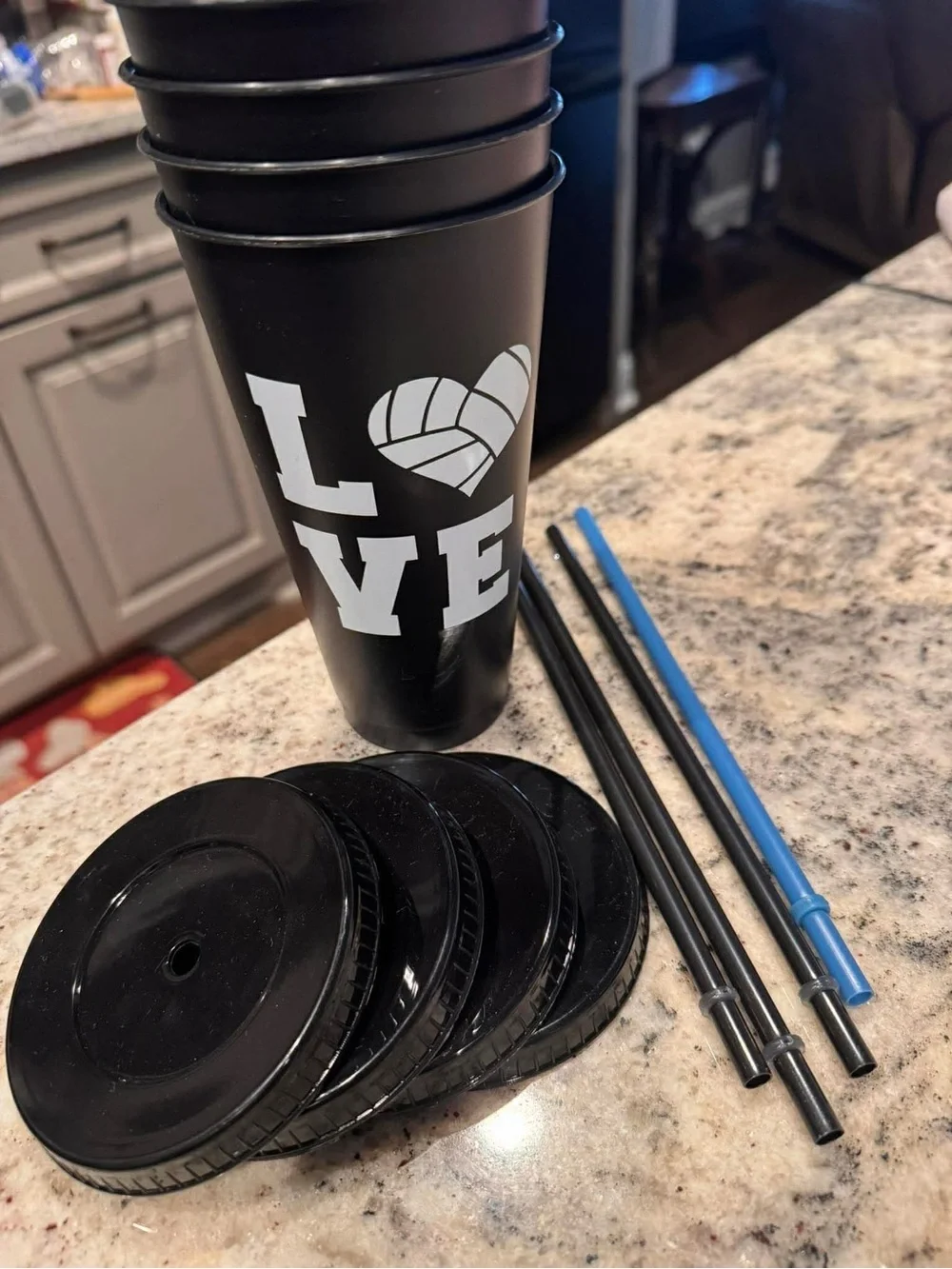 Hand Crafted Black LOVE Volleyball Tumbler Set - 4 Pack